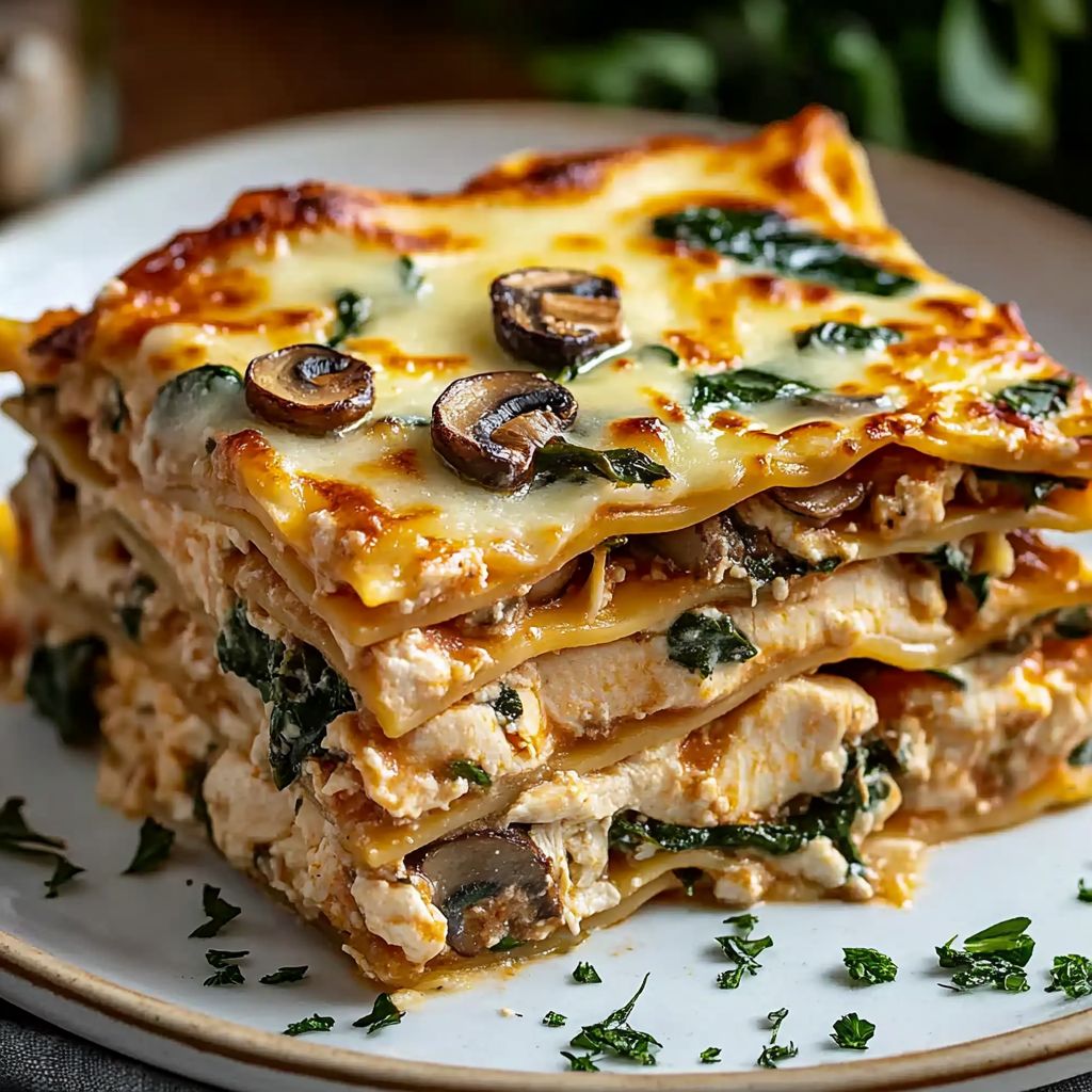 Chicken Mushroom Spinach Lasagna